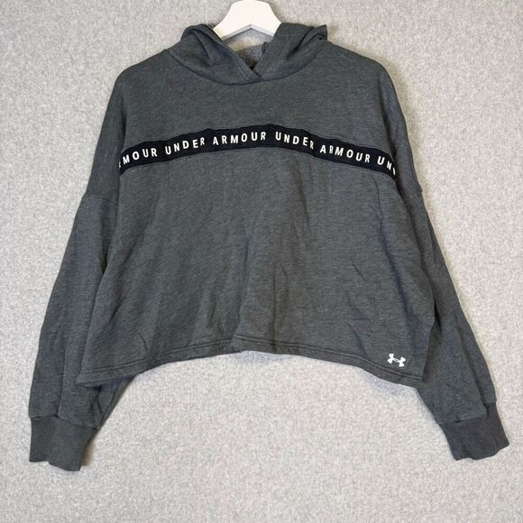 Under Armour Women's Large Grey Loose Cropped Pullover Sweater Sweatshirt Hoodie - Picture 1 of 8
